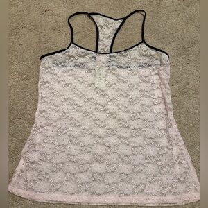 VINTAGE In Bloom Pink Lace Racerback Camisole with Black Trim